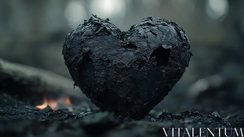 Heart-shaped charcoal form on combustible surface.