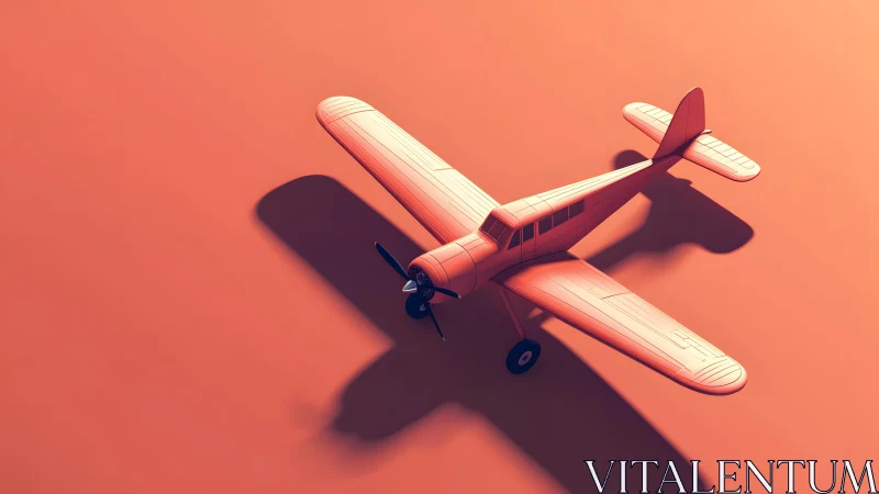 Vintage Propeller Airplane in Minimalist Orange 3D Illustration.