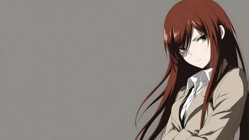 Female anime character with long hair on plain background.