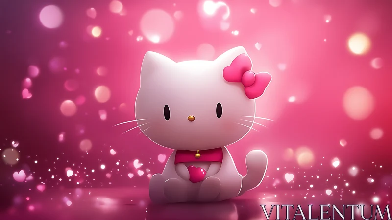 Blush-pink kitty idol cradling a heart in glitter haze.