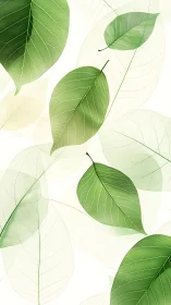 Translucent green leaves overlap in soft botanical pattern