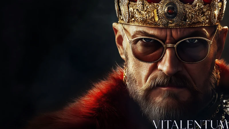 Regal monarch in sunglasses under dramatic side lighting.