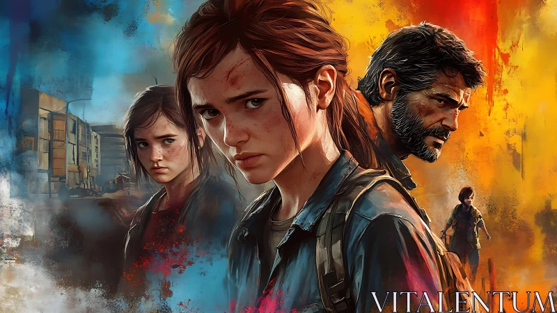 Post-apocalyptic characters rendered in layered digital painting