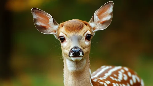 Spotted young deer in sharp frontal portrait view.
