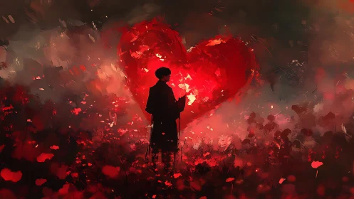 Solitary Soul Stands Luminous Amid Crimson Dreams.