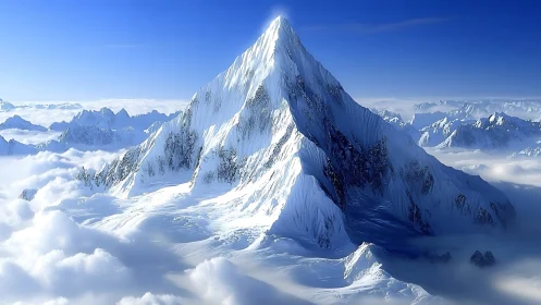 Sunlit snow peak rising gently above a dreamy cloud sea.