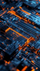 Neon circuitry grid with glowing data channels in perspective.