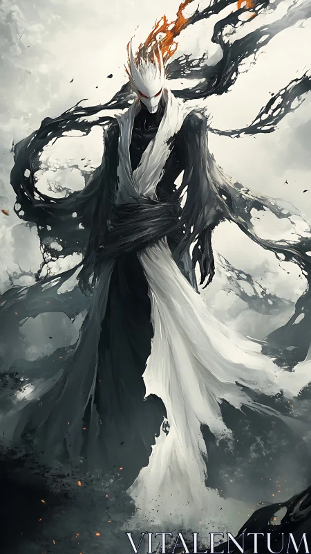 Flame crowned wraith lord amid swirling shadow shroud.