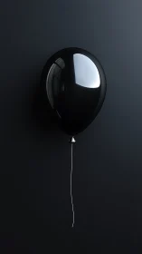 Solitary black balloon floats in calm, minimal darkness