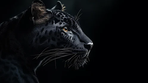 Black Leopard Portrait Against Dark Background.