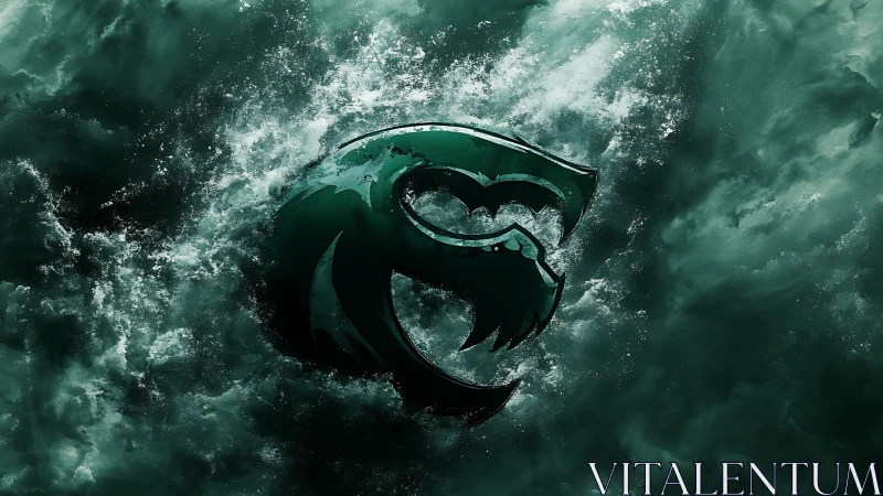 Green stylized serpent emblem emerging from turbulent water.