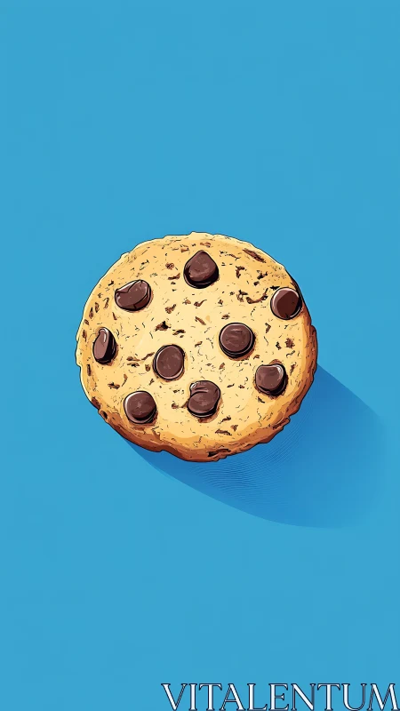 Chocolate chip cookie illustration on bold cyan backdrop.