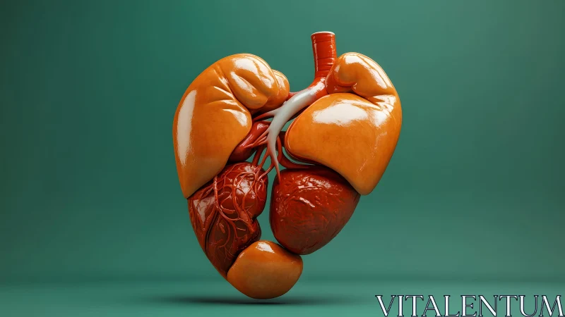 Hyperrealistic Human Organs Sculpture in Heart Shape on Green Background.