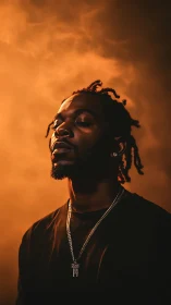 Portrait subject lit by warm directional and back light