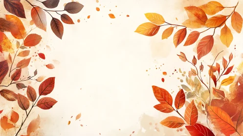 Watercolor autumn foliage border with negative space emphasis.