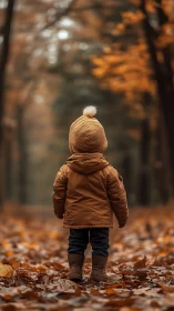 Child figure standing alone on path during autumn season.