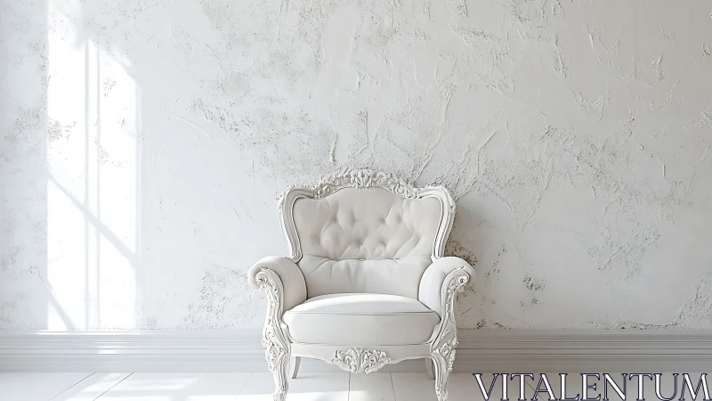 Baroque white armchair anchors a minimal monochrome interior