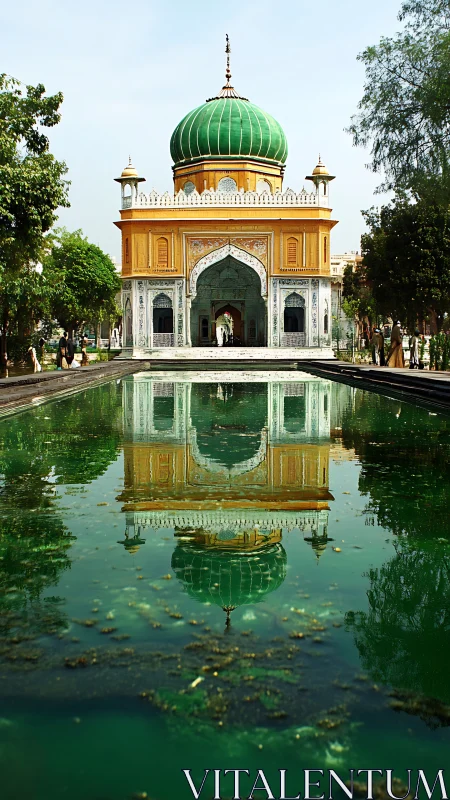 Domed pavilion stands over rectangular pool in formal garden