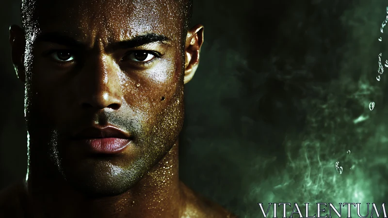 Stormlit portrait of a focused, water-drenched athlete.