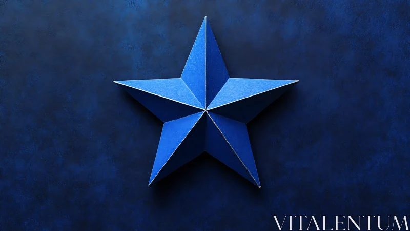 Blue 3D folded star casts sharp shadows on textured navy