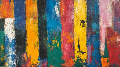 Vibrant Abstract Painting with Colorful Vertical Stripes.
