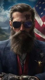 Bearded militant leader rendered in high-detail photorealistic style