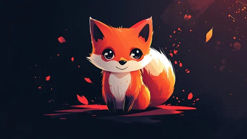 Bright-eyed baby fox resting in a cozy night glow.