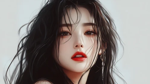 Digital painting portrait with soft-focus beauty rendering.