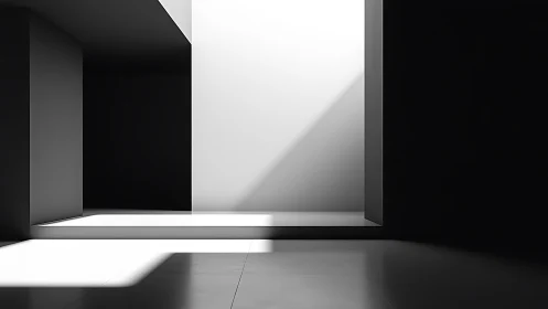 Minimalist architectural interior with geometric light and shadow play