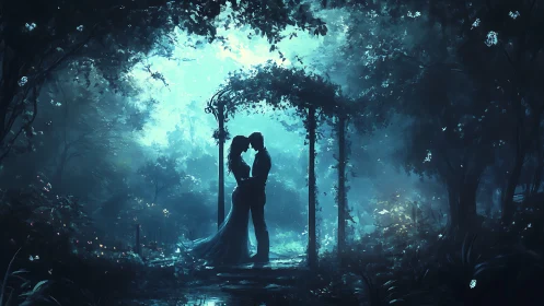 Two Hearts Dancing Under Enchanted Forest Light