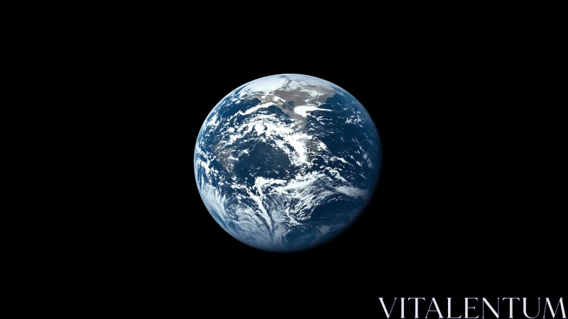 Blue planet drifts alone in velvet-black cosmic hush.