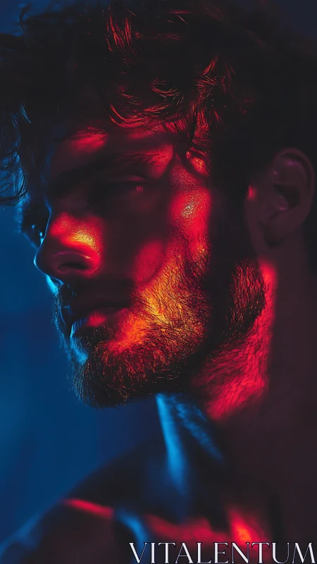 Chromatic side-profile portrait under dual color gels.
