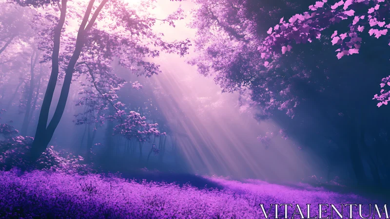 Enchanted Forest Path in Violet Light.