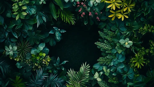 Lush tropical foliage frames deep shadowed central void.