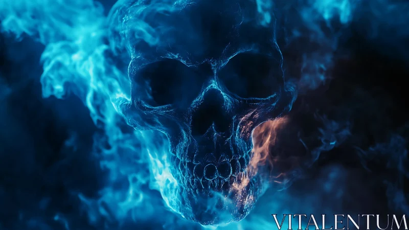 Flaming blue skull emerges from swirling ethereal smoke.