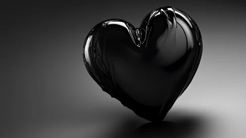 Glossy Black Heart Form Rendered in Monochrome.