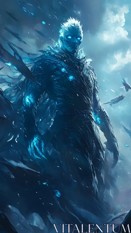 Glacial elemental warlord with bioluminescent core aura