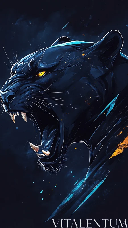 Neon Panther with Incandescent Eyes in Cosmic Void