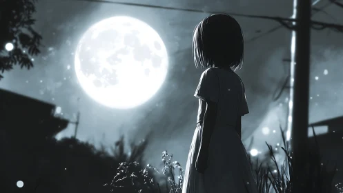 Moonlit silhouette listens quietly to the humming night sky