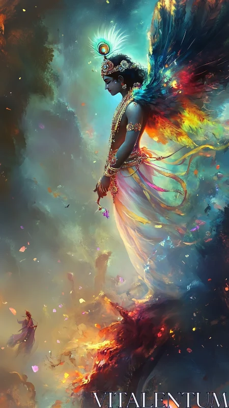 Winged celestial figure amid swirling cosmic light.