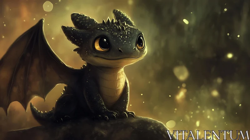 Baby starlit dragonling waits on a glowing twilight perch.
