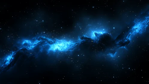 Blue cosmic nebula cloud stretching through deep space.