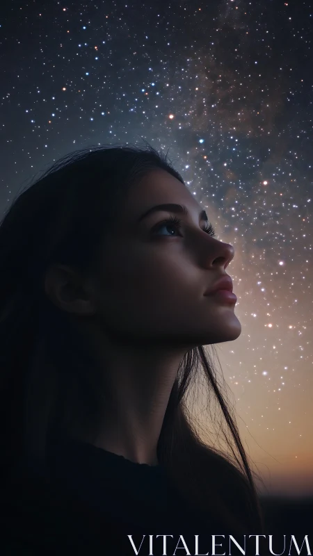 Starstruck dreamer leaning into a midnight galaxy hush.