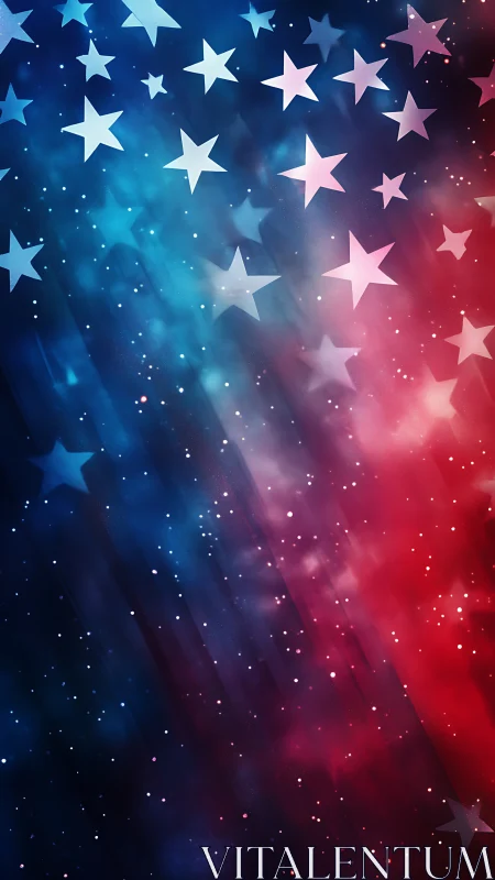 Patriotic starfield glows over red and blue gradient sky.
