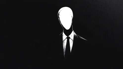 Faceless suited figure emerges from deep black void
