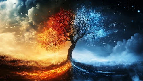 Elemental twilight tree stitches dayfire to nightfrost