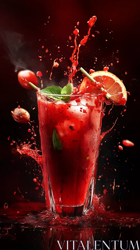 Crimson beverage explosion with grapefruit and mint garnish.