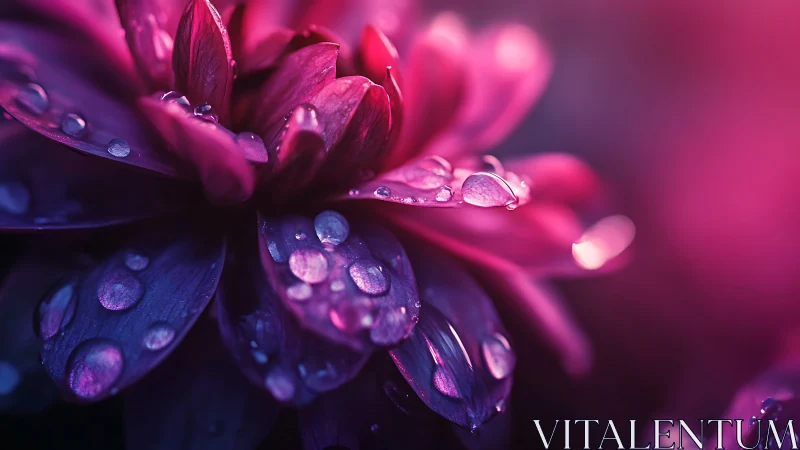 Pink Flower With Raindrops in Soft Focus Light.