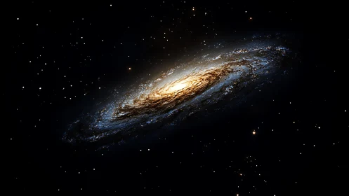 Spiral galaxy with bright core against deep black space.