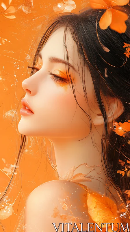 Gentle muse in orange glow savors a quiet, dreamy moment